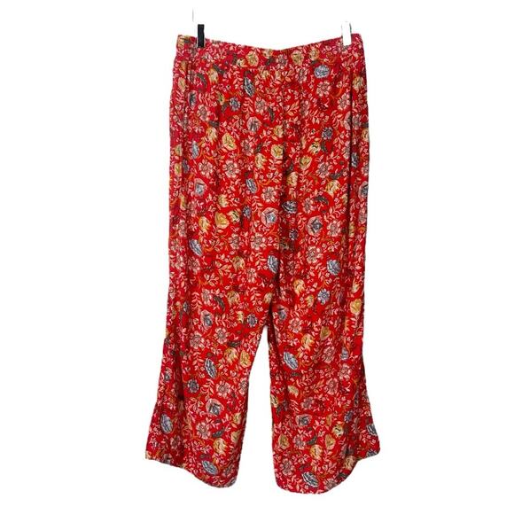 LOFT Pants Wide Leg Crop Elastic Tie Waist Orange Floral Women’s Size Medium - Picture 3 of 8
